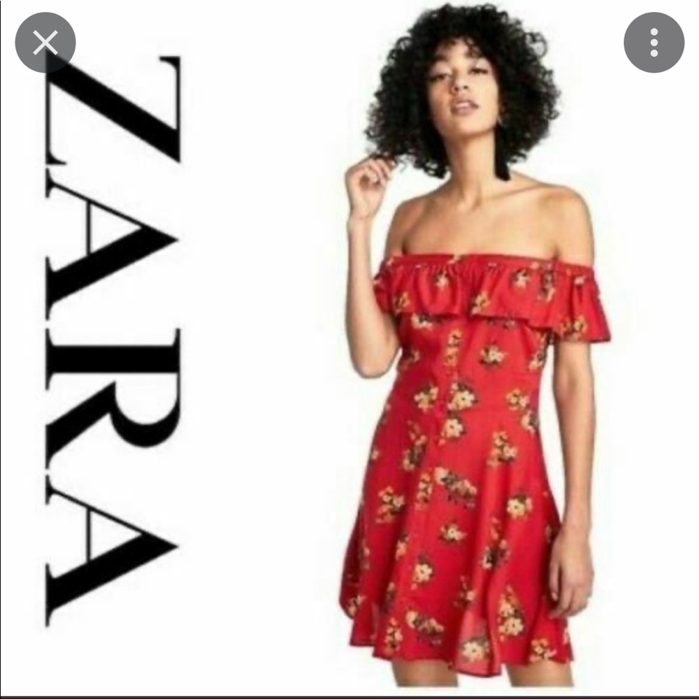 Cute red floral off the shoulder Zara size M dress. Barely worn.